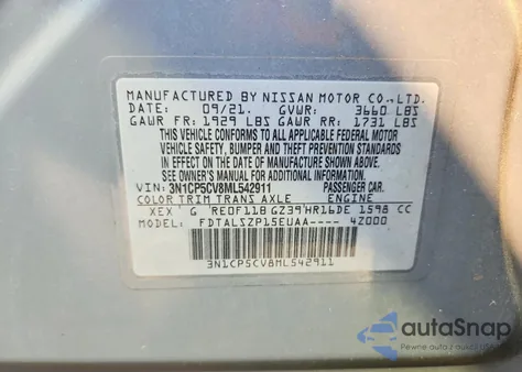 2021 Nissan Kicks Sv from USA, damaged, VIN 3N1CP5CV8ML542911